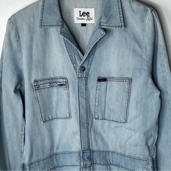 Lee Coveralls Jumpsuit Union All Denim Jeans Light Wash Long Sleeve Distressed M - Picture 5 of 16